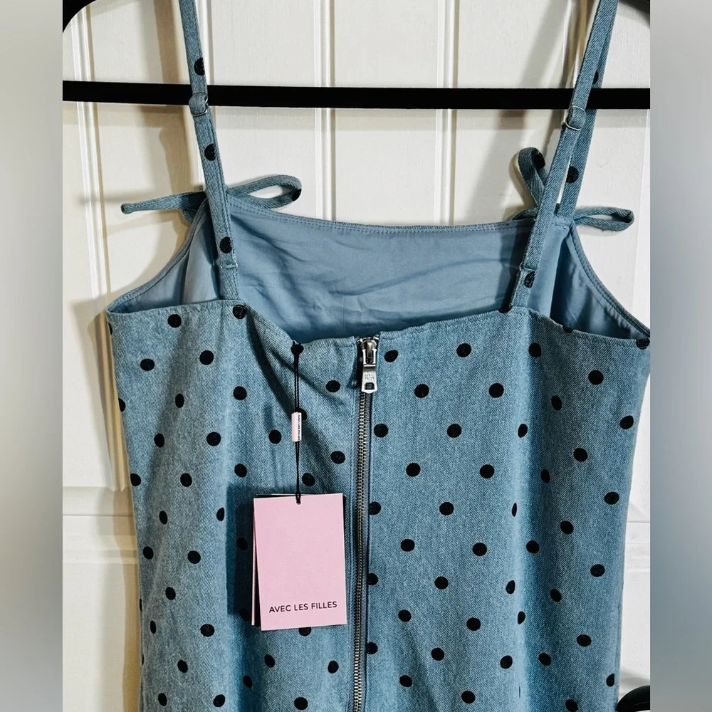 Avec Les Filles Polka Dot Denim Dress NWT Size Small - Picture 6 of 14